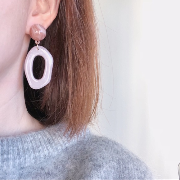 Nude Pink Resin Oval Drop Earrings - Picture 3 of 8